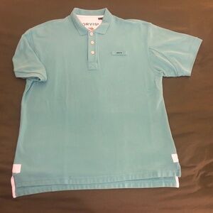Orvis Polo Shirt Men’s Large Short Sleeve Heavyweight Green 100% Cotton 3 Button